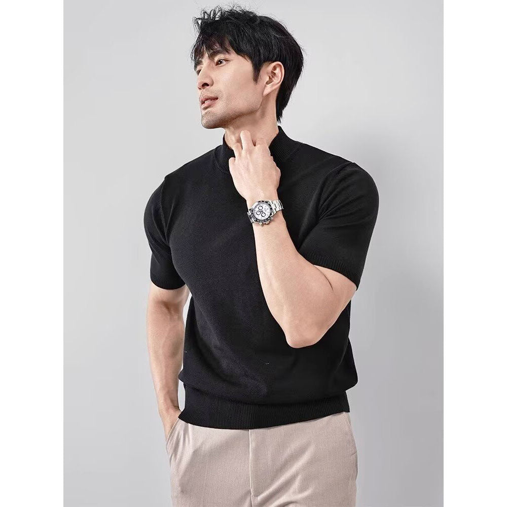 Knitwear Men's Ice Silk Half Turtleneck Solid Color