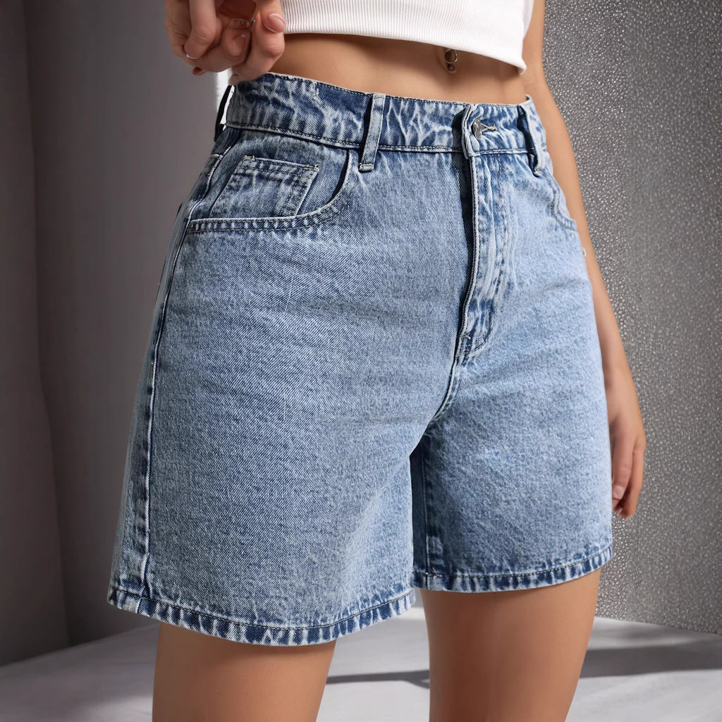 Womens Embroidered Non-Stretch Denim Shorts With Back Pockets