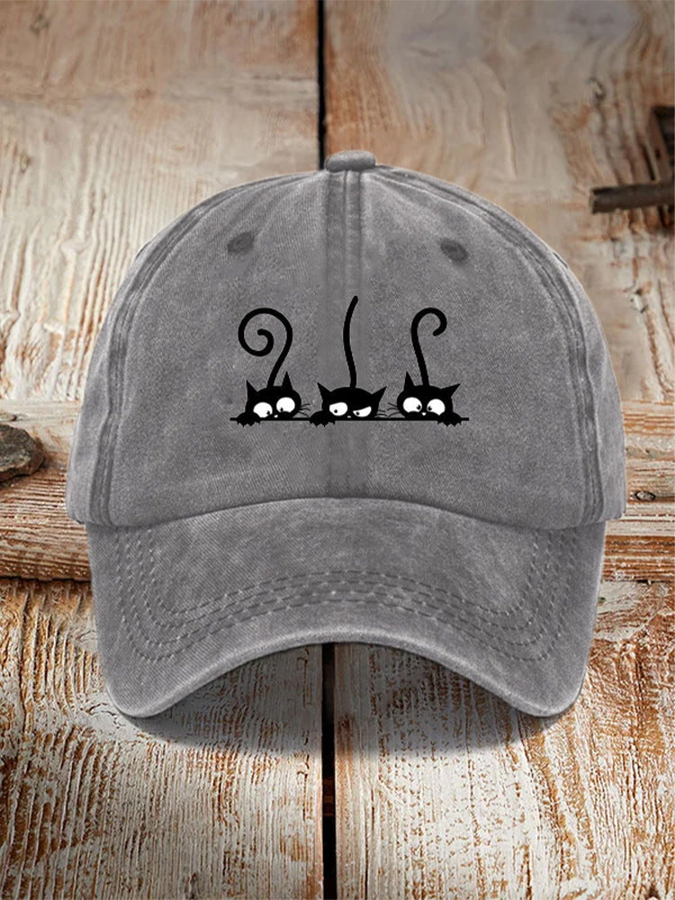 Washed Cotton Printed Hat Distressed Style Mens Vintage