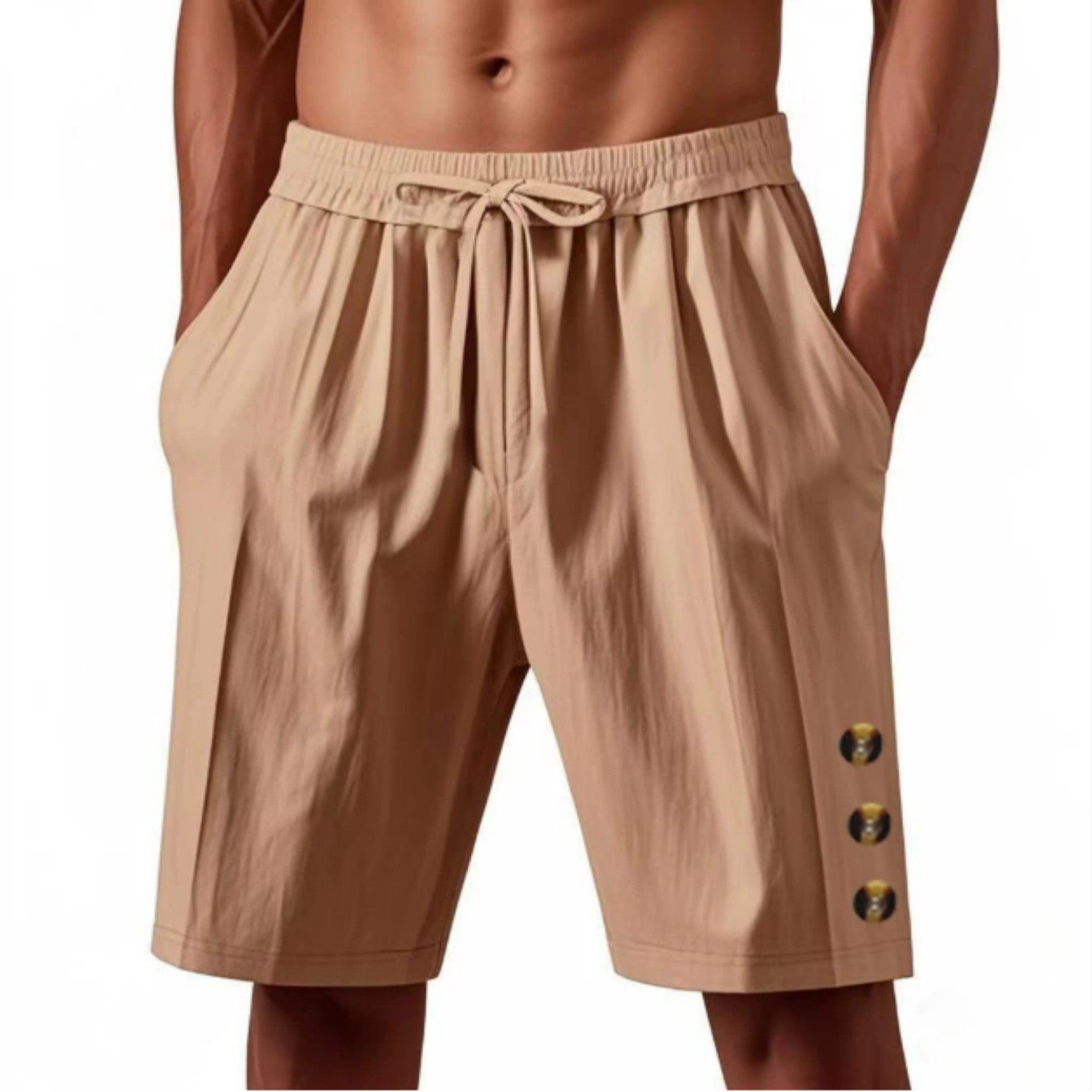 Men's Loose Linen Beach Casual Solid Color American Shorts