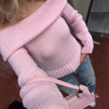 Sweet And Adorable One-shoulder Knit Sweater In A Solid Color
