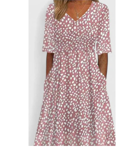 Printed European And American Style Summer Casual Loose Long-Sleeve Dress