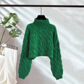 New AutumnWinter Linen Short Turtleneck Outerwear Knitted Floral Sweater For Women