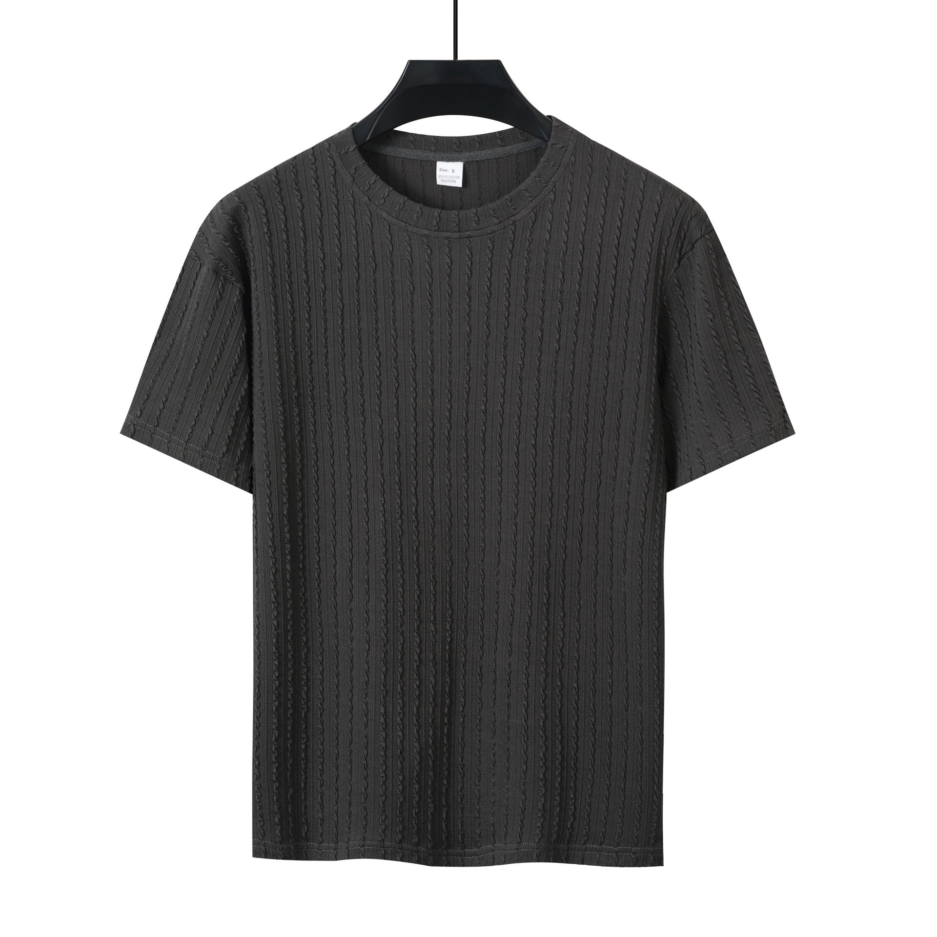Men's Sports Solid Color Round Neck Pullover Vertical Pattern T-shirt Two-piece Set