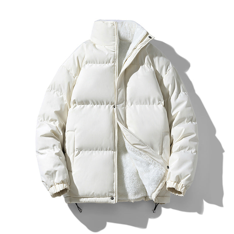 Warm Solid Color Loose Stand-collar Unisex Cotton Coat