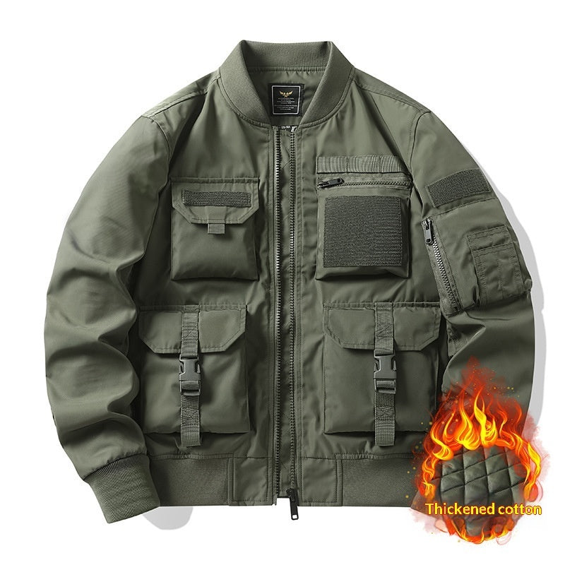Retro Baseball-style Multi-pocket Work Jacket