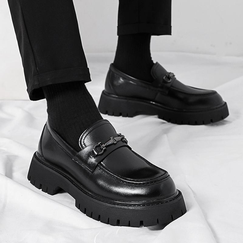 Chunky-soled Height-increasing British-style Business Loafers With A Wide Toe