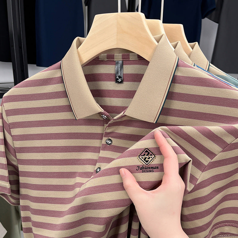 قميص رجالي مخطط بأكمام قصيرة