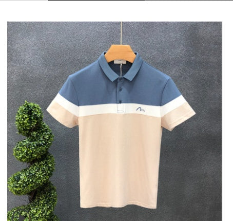 Summer Men's Slim Lapel Contrast Color High End T Shirt