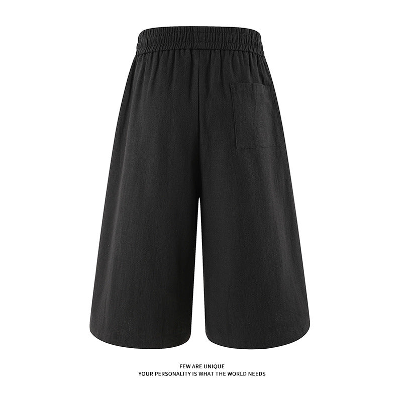 Retro Cotton-linen Wide-leg Casual Capri Pants