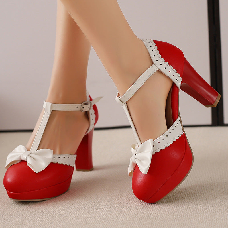 Bow-embellished Closed-toe Hollow-out High-heeled Sandals