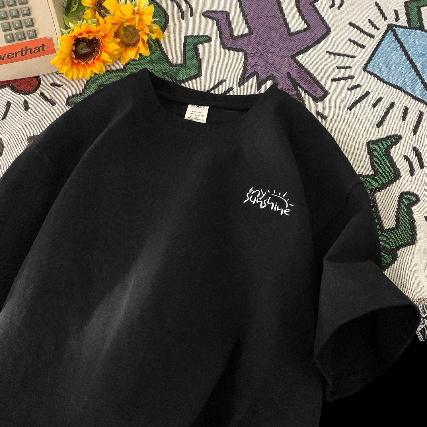 Teenage Minimalist Trendy Loose-fitting Crew-neck Half-sleeve