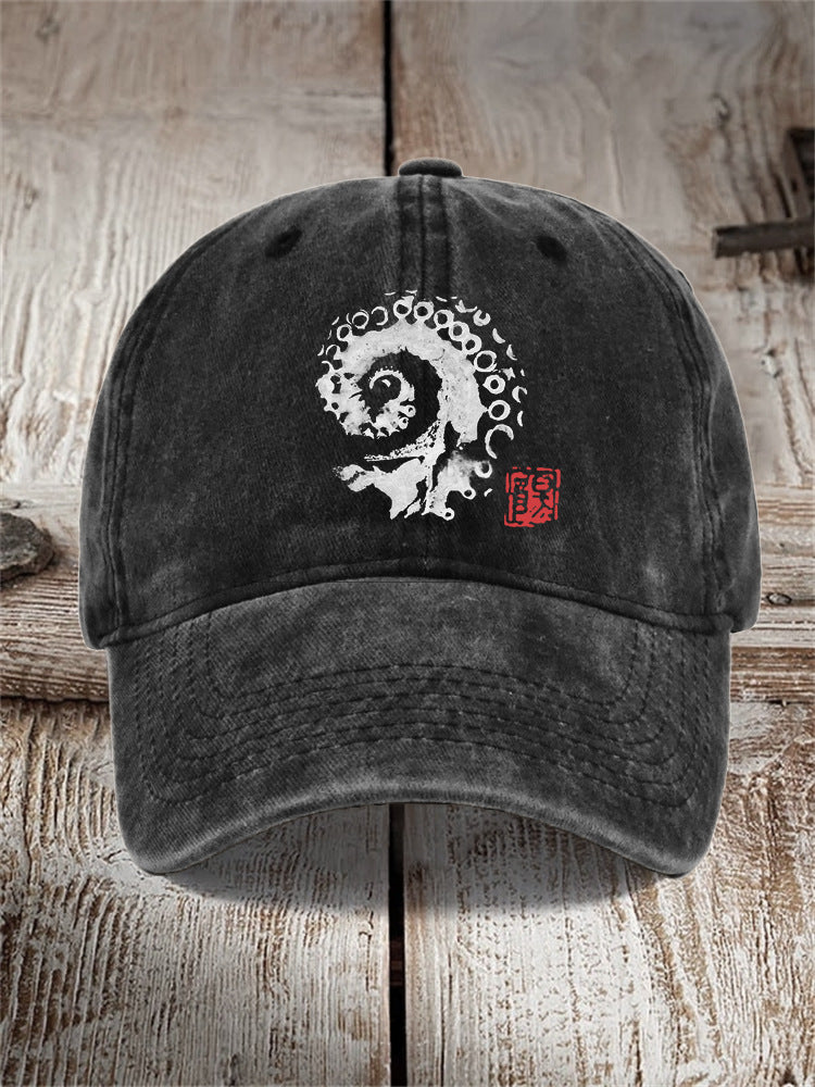 Washed Cotton Printed Hat Distressed Style Mens Vintage