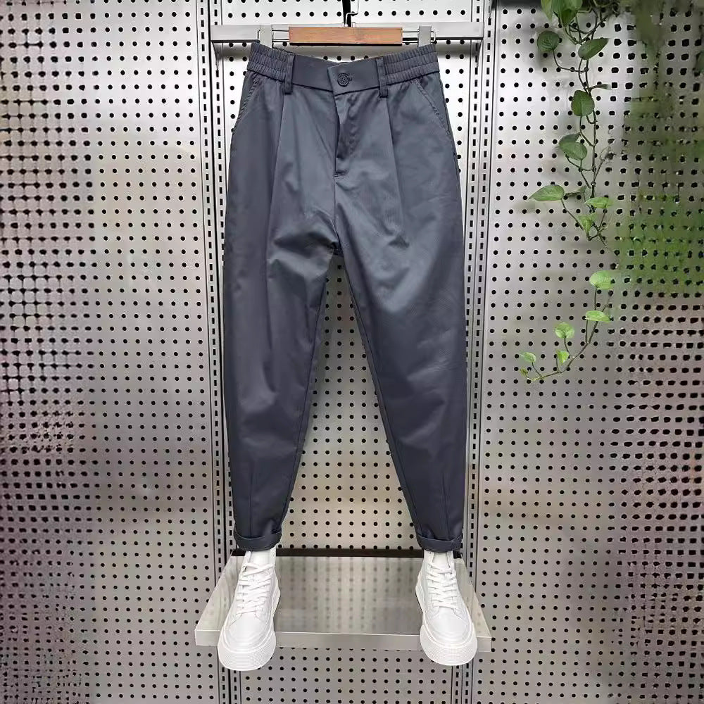 Mens Solid-Color Korean-Style Loose-Fit Versatile Casual Pants