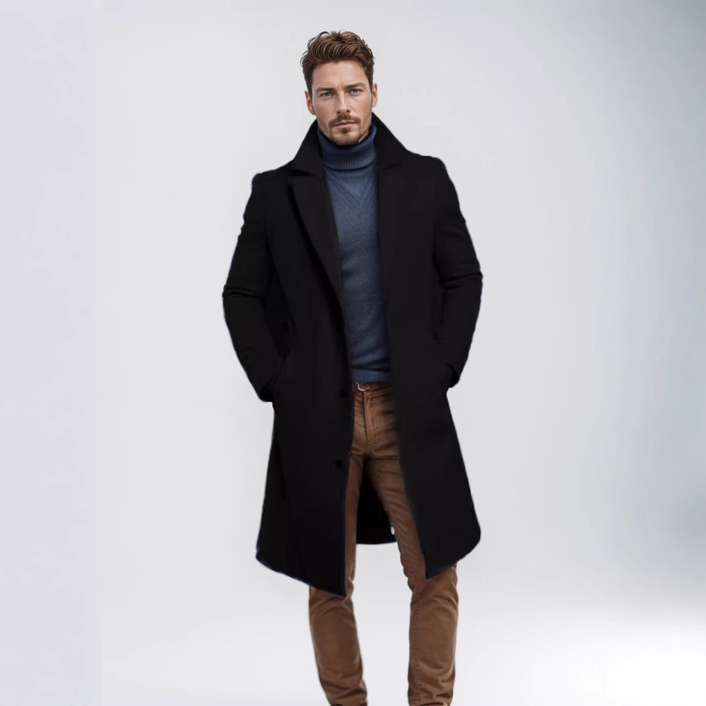 Knee-length Men's Solid Color Business Mid-length Trench Coat