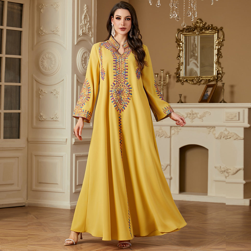 Loose-fitting Muslim Long-sleeve Embroidered Dress