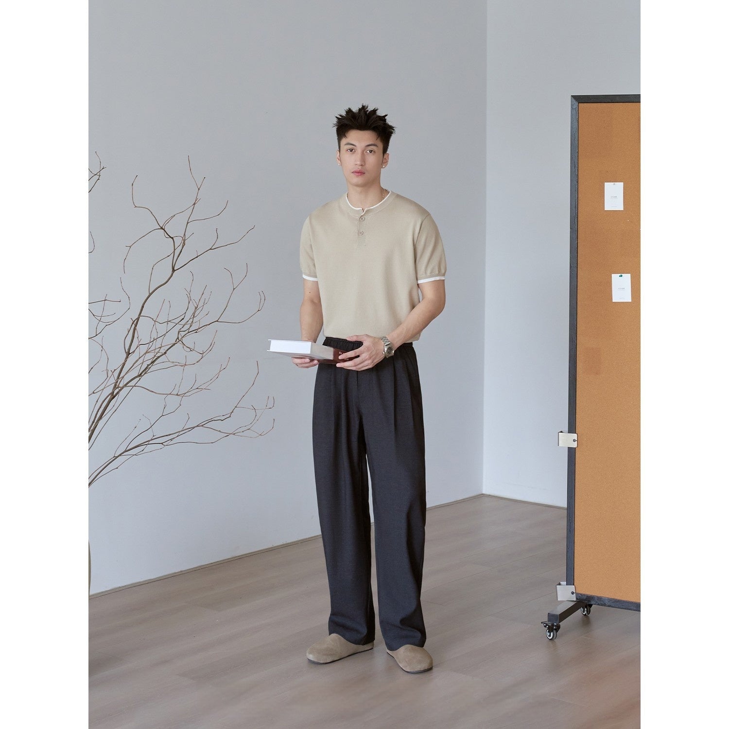 Mens Wide Leg Relaxed Fit Straight Leg Casual Pants