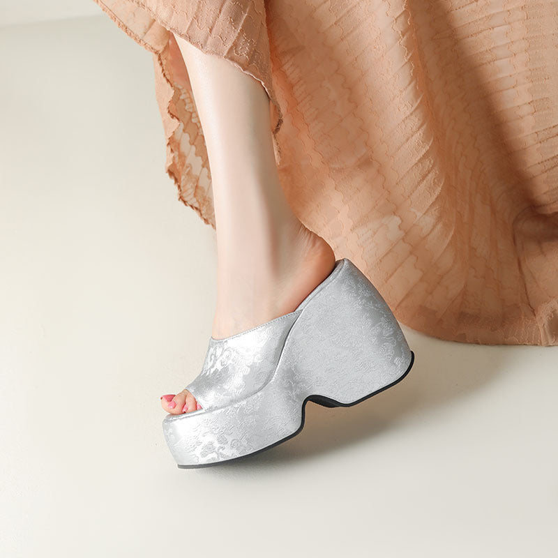 Wedge Heel Jacquard Plus-Size Open-Toe Platform Sandals