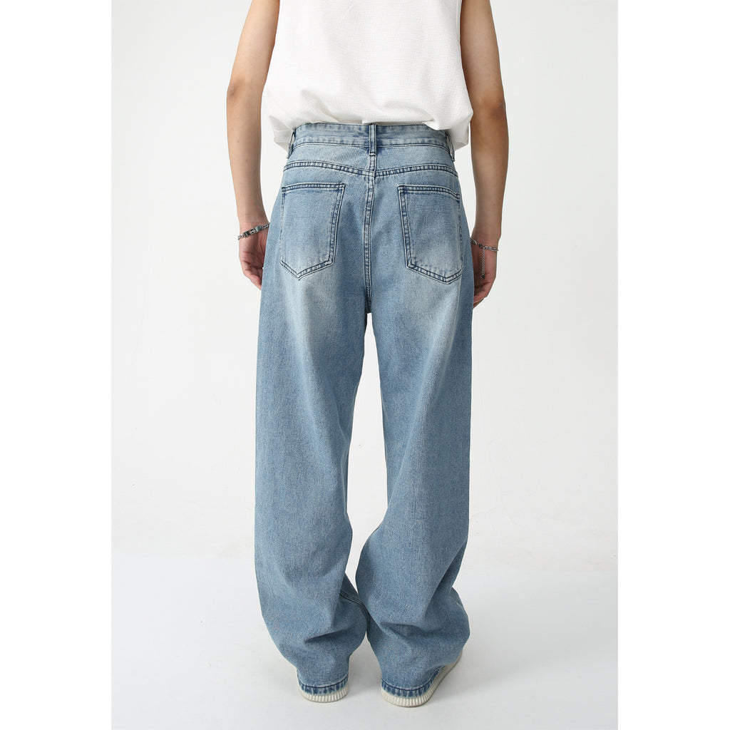 New Loose Wide-leg Mopping Jeans Personalized Digital Printing