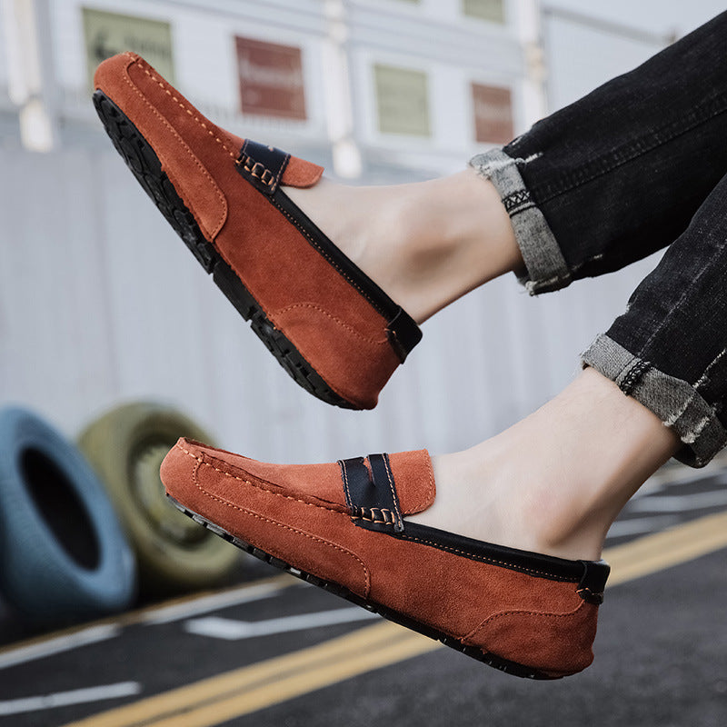 New Color-block Edging Slip On Loafer For Men Versatile Leather Shoes