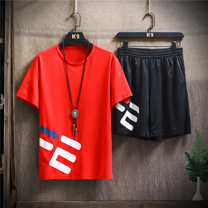 Casual Sports Suit Men's Trendy Quick-drying Fashionable Breathable Printed Short Oversleeves