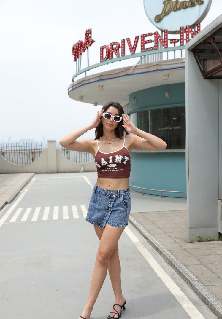 Womens New Slimming Denim Fake Skort