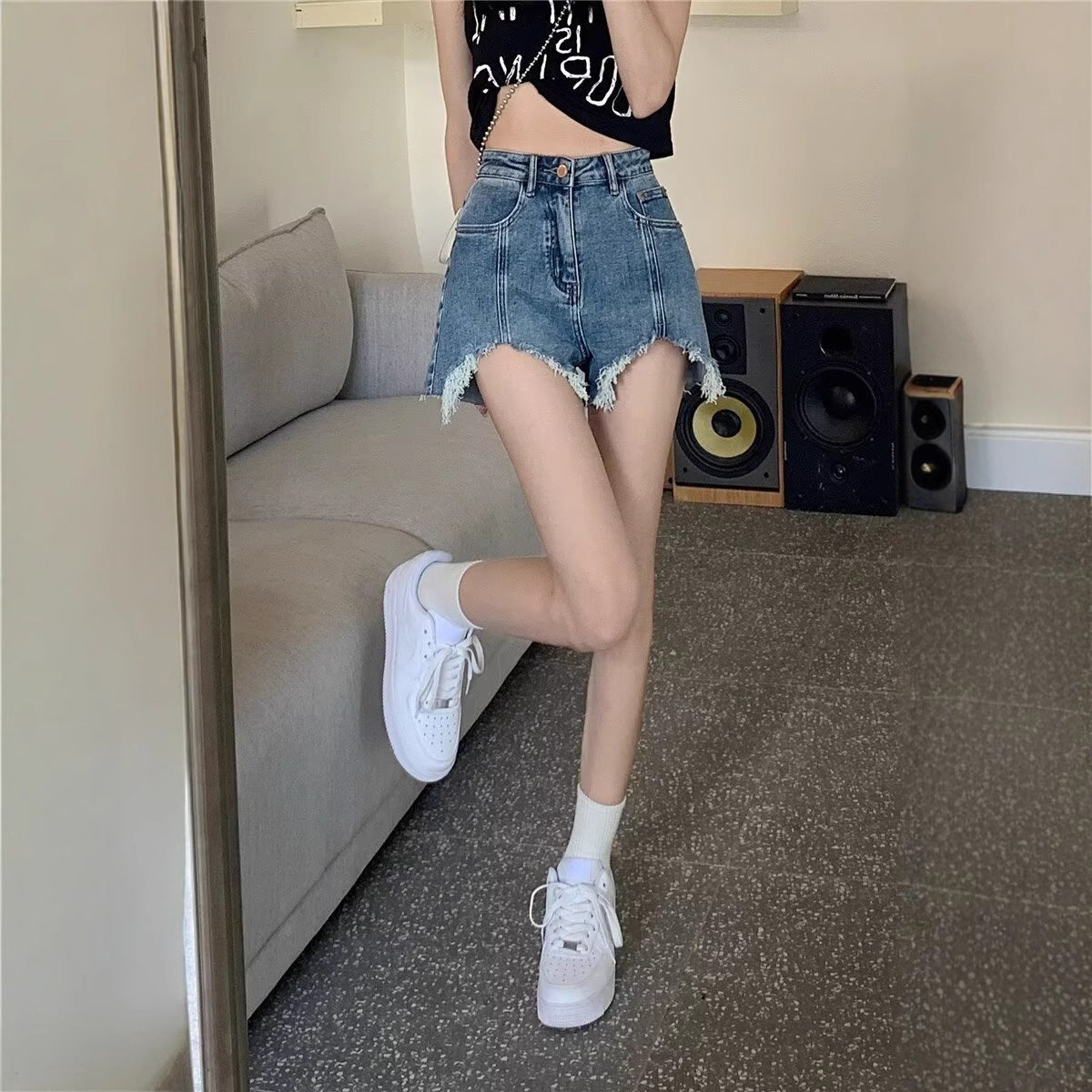 Mens Lightweight Summer Cropped Denim Shorts