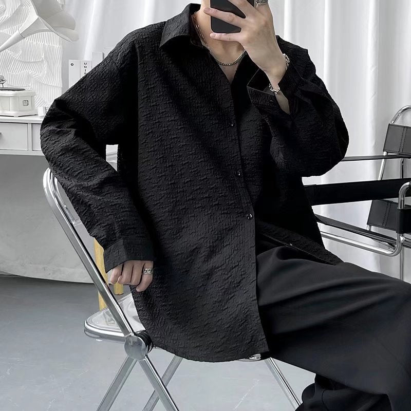 Mens Embossed Light-Luxury Shirt Top