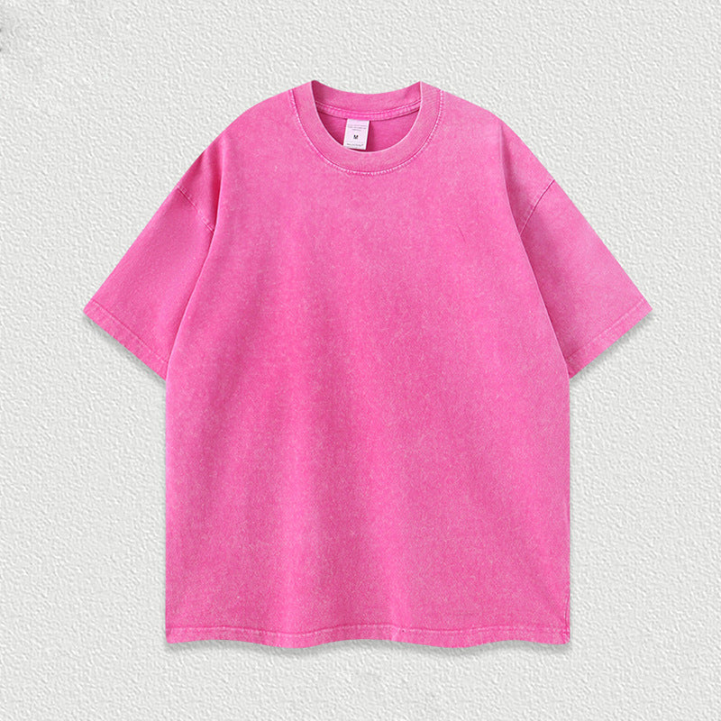 Water-washed Printed Heavyweight Pure Cotton Regular-shoulder Short-sleeve T-shirt