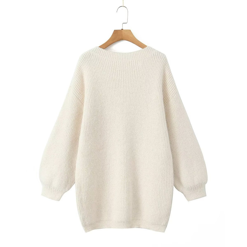 V-neck Backless Lace-up Midi Sweater For Women
