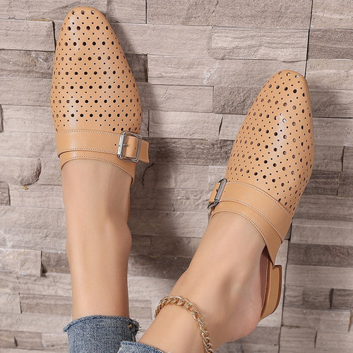 Closed-toe, Back-strap, Buckle-fastened Flat Womens Slippers