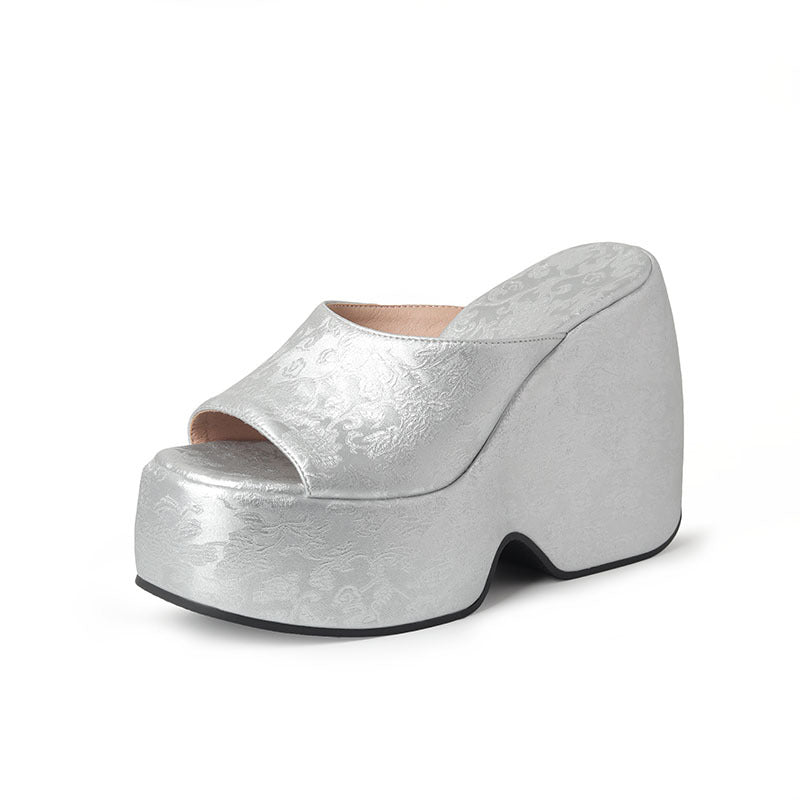 Wedge Heel Jacquard Plus-Size Open-Toe Platform Sandals