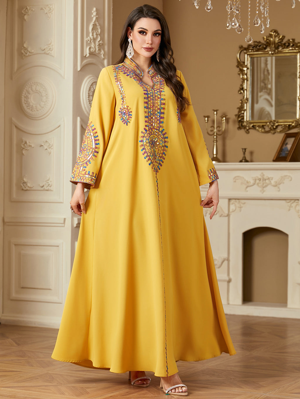 Loose-fitting Muslim Long-sleeve Embroidered Dress