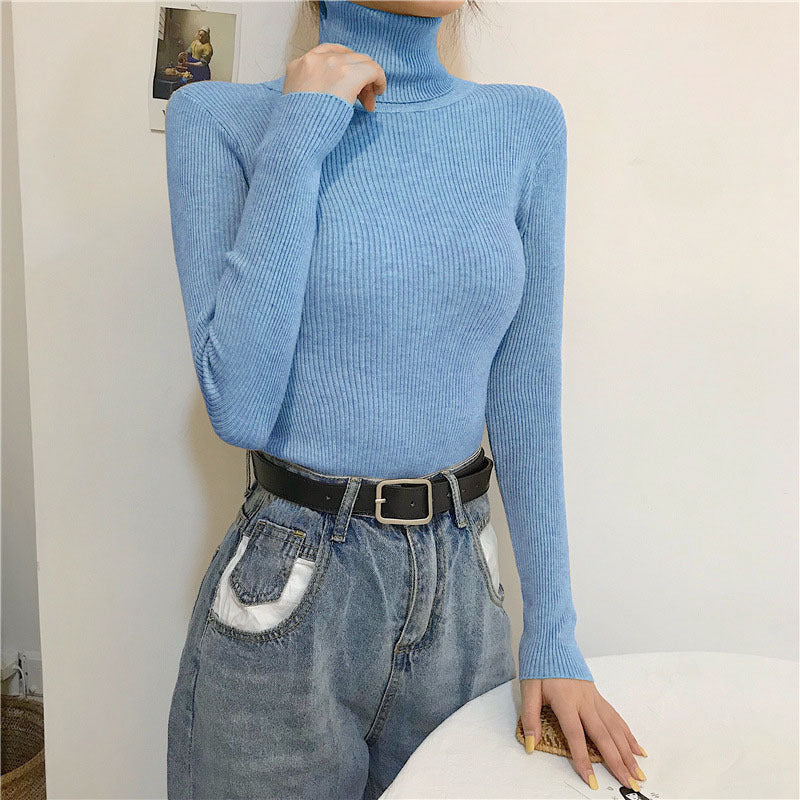 Slim-fit Solid-color Pullover Form-fitting Turtleneck Sweater