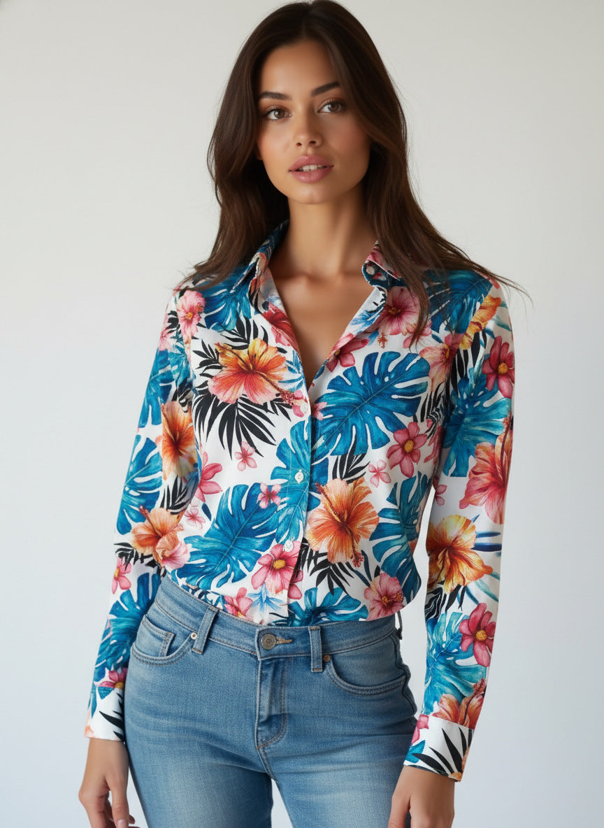 Long-sleeve Loose-fit Elegant Blouse For Middle-aged Women