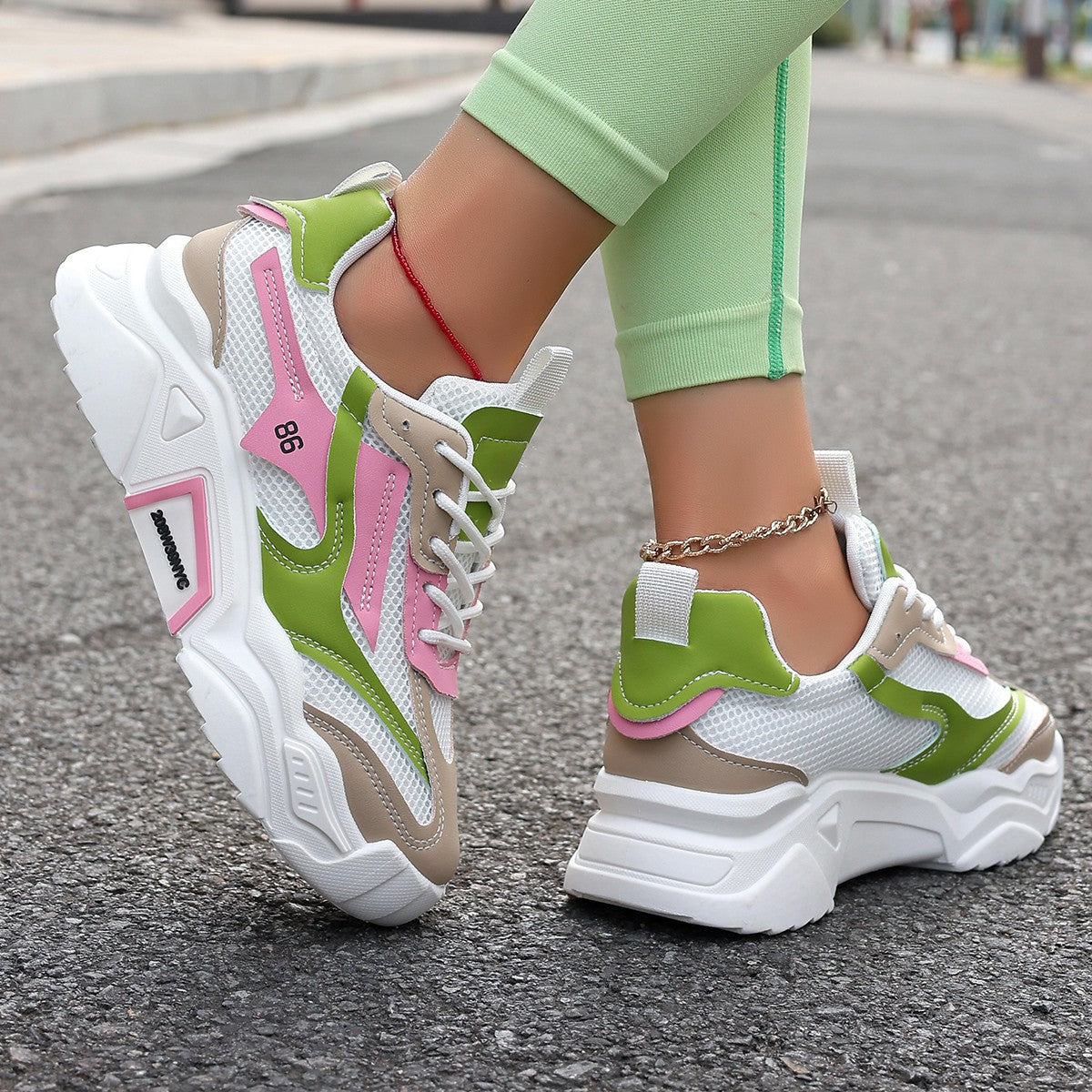 Womens Casual Sporty Floral Mesh Breathable Thick-Soled Elevator Shoes