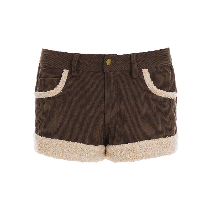 Retro Patchwork Corduroy Shorts With A Niche Designer Edgelow-rise And Ultra-flattering For Bold Edgy Looks