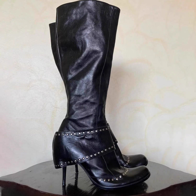 Studded Round-toe Fashion Over-the-knee Boots With A Thin Heel