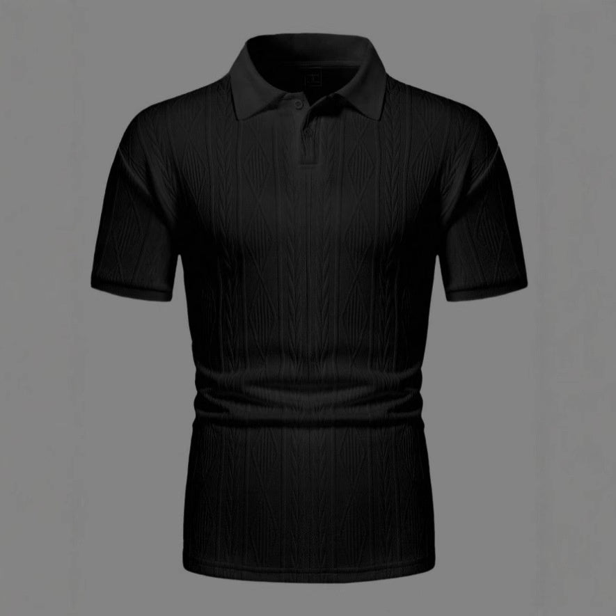 Mens Textured Polo Shirt Short-sleeve T-shirt Top