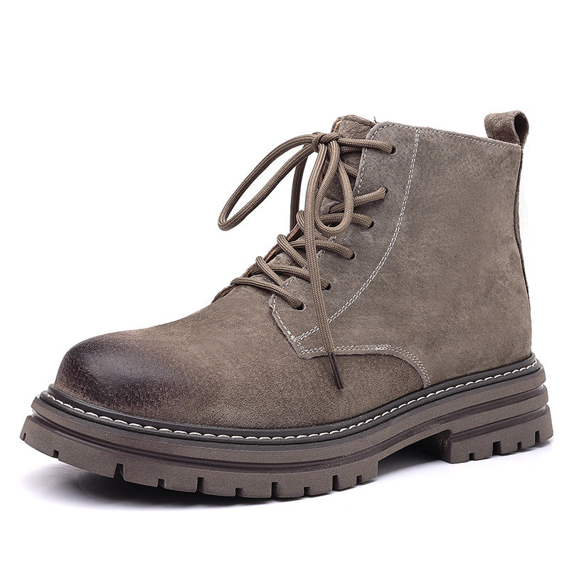 High-top Leather Shoes Leather Zipper Short Boots