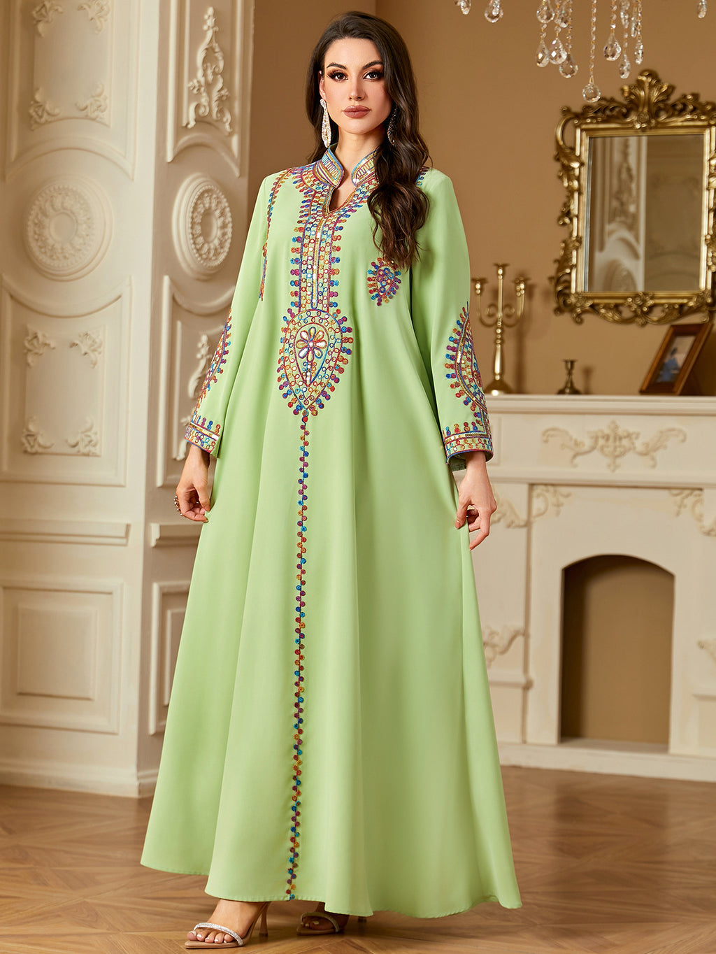 Loose-fitting Muslim Long-sleeve Embroidered Dress