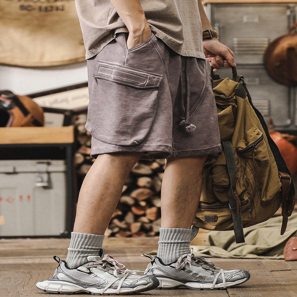American Retro Dirty Dyed Workwear Shorts Men's Summer