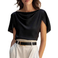 Scoop-neck Draping Short-sleeve Top Casual Shirt For Women