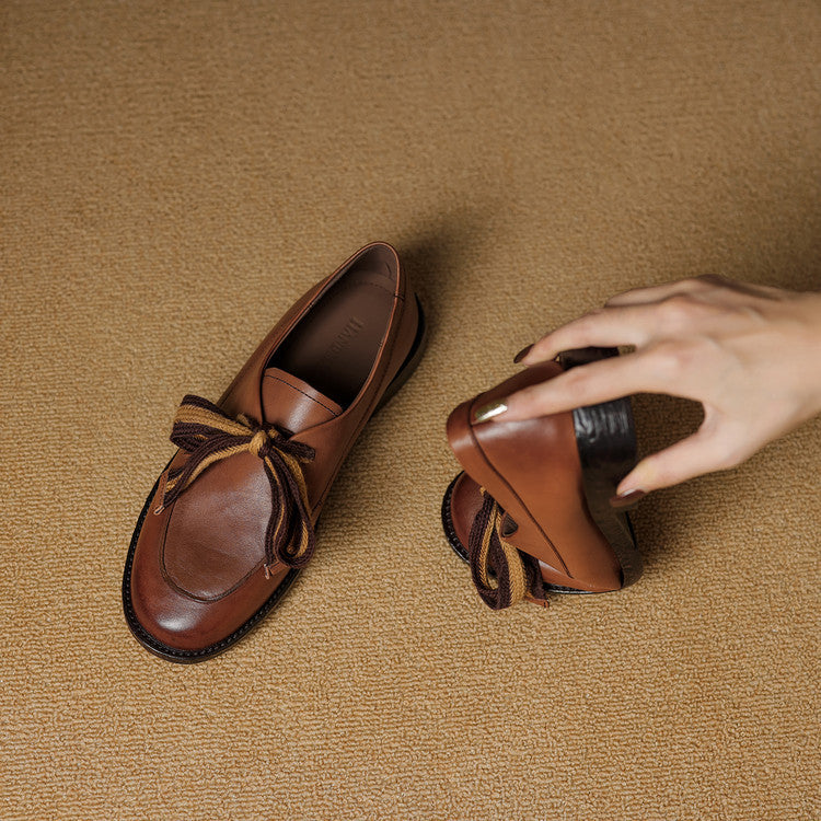 Womens Simple Retro Bow-Heeled Pumps
