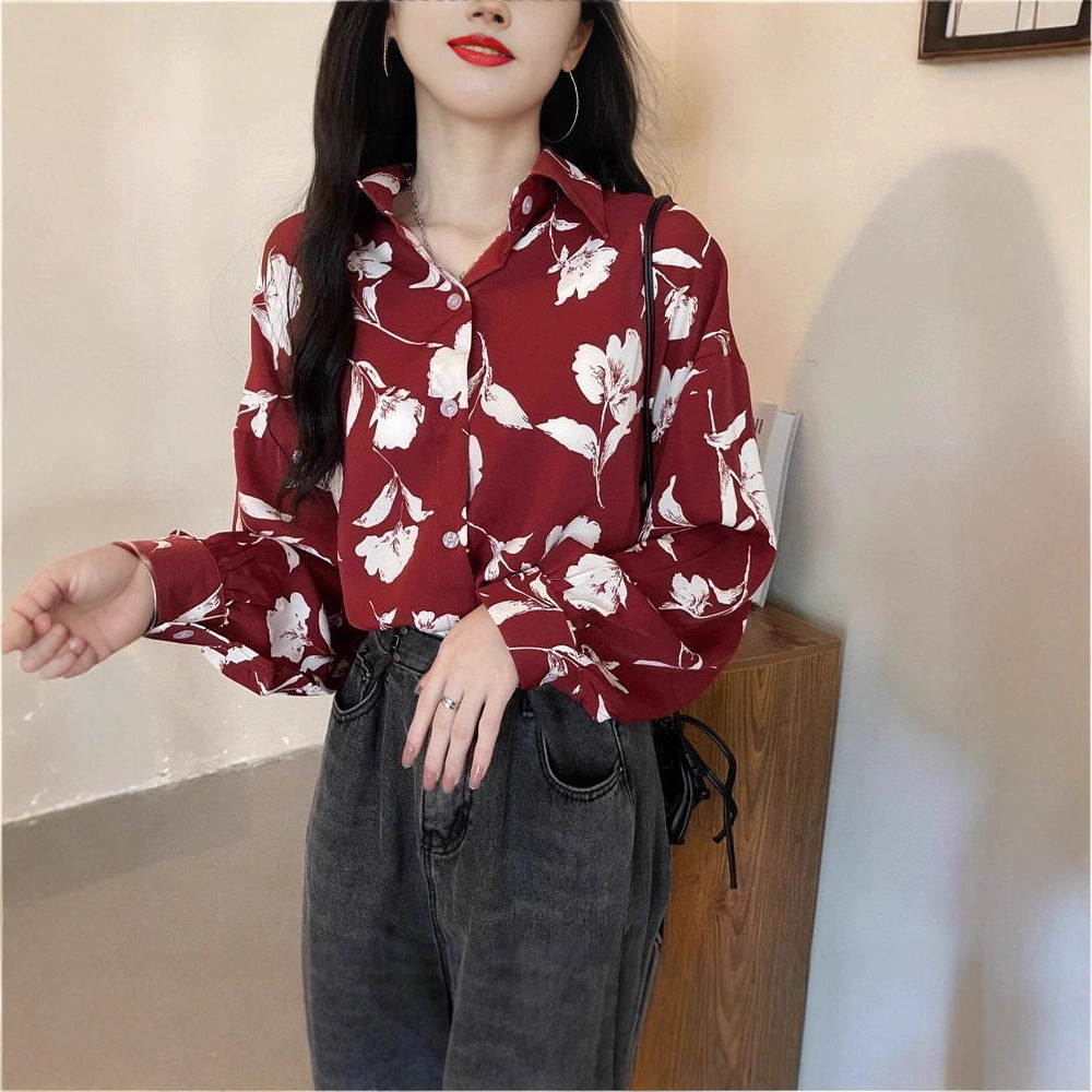 Women's Retro Printed Loose Long-Sleeve Shirt