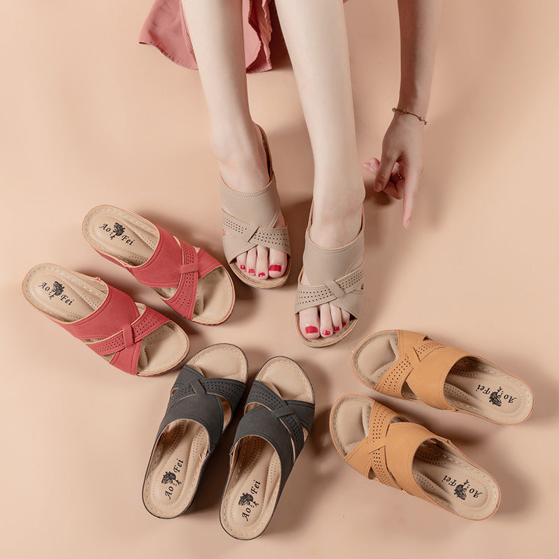 Plus-size Wedge Sandals With A Vintage Openwork Design For Women