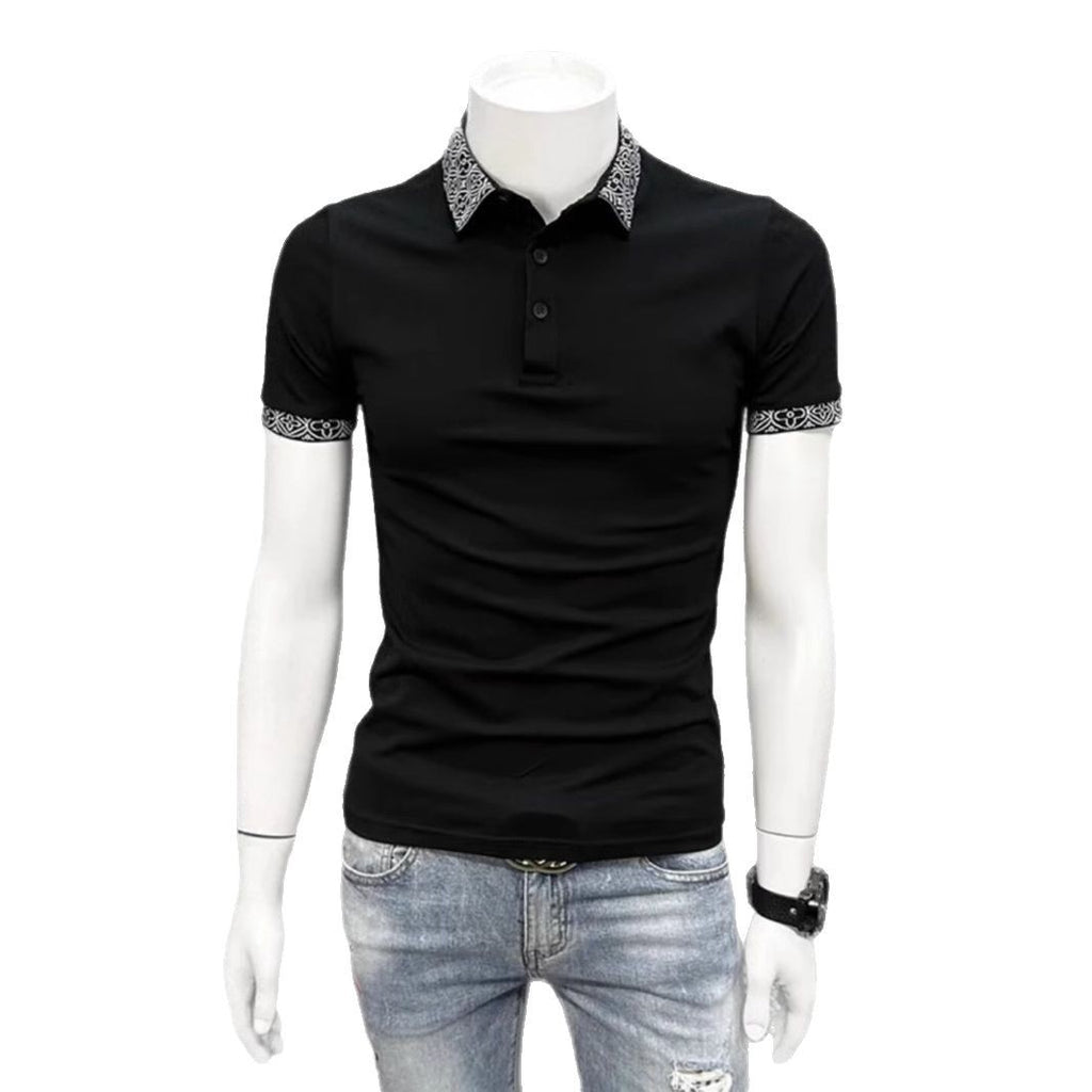 Patterned Collar Slim-fit Fashionable Collared T-shirt