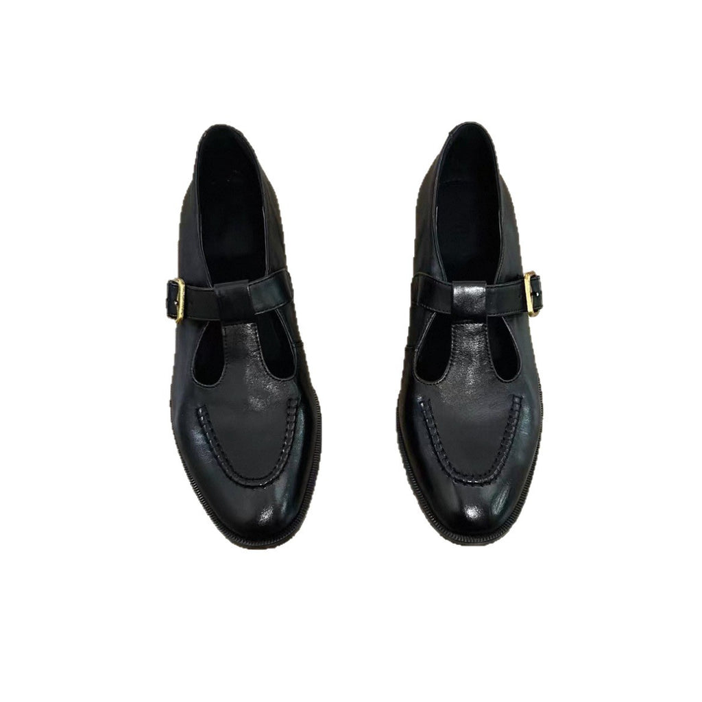 Spring British-style Retro T-Strap Chunky Heel Round-toe Commuter Pumps