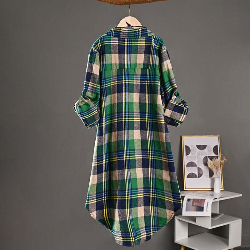 Women's Fashion Thin Long Plaid Shirt
