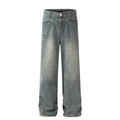 Mens High-Street Washed Distressed Loose Straight-Leg Pants